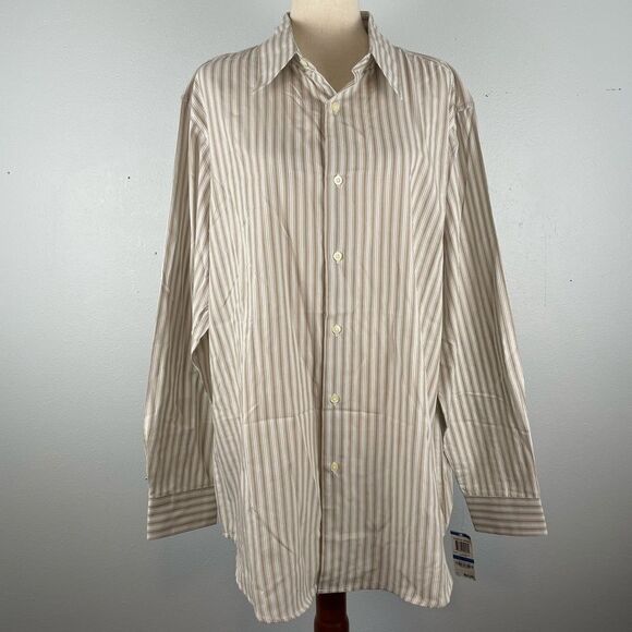 NWT Via Europa Beige Striped Button-Up Shirt Size XL - Picture 1 of 9